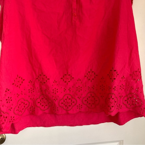 Lane Bryant hot pink Flutter Sleeve eyelet Woven Front button Top 18/20 plus - Picture 4 of 7
